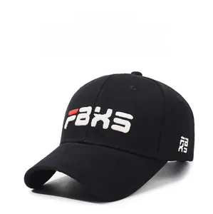 Detailed close-up of 3D embroidered FBXS letters on a black cotton baseball cap