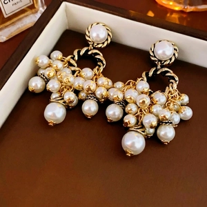 Vintage Baroque Cluster Artificial Pearl Drop Circle Earrings For Women Alloy Tassel Jewelry With 925 Sterling Silver Earring Post