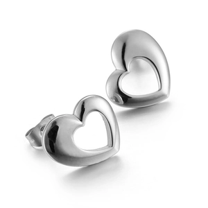 Boucles d'oreilles puces cœur évidé en acier inoxydable poli couleur argent