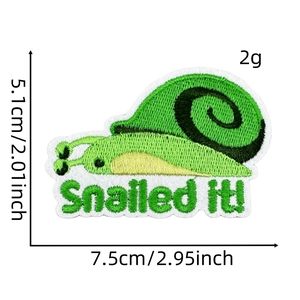 Cute green snail embroidered patch Snailed It design with size 7.5cm x 5.1cm for clothes