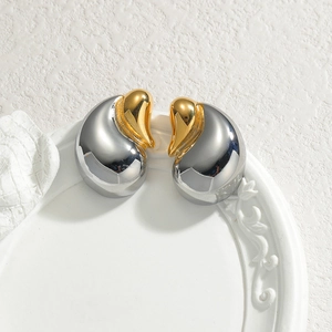 Minimalist Stainless Steel Water Drop Heart Stud Earrings Two Tone Gold Silver Plated Fashion Jewelry For Women Gift