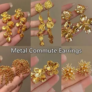 Leaf Tassel Metal Earrings With 925 Sterling Silver Earring Post Light Luxury Unique Geometric Design Jewelry For Women