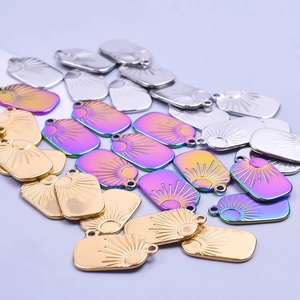 Rectangular stainless steel sunburst pendants in gold, silver and iridescent finishes