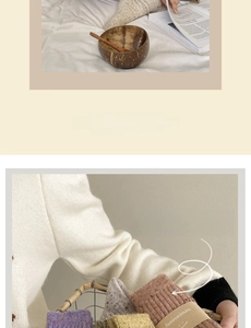 Detailed view of thick wool knit socks with vertical ribbing and brand paper packaging