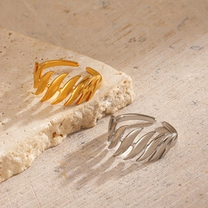 Irregular 18K gold and silver plated stainless steel open ring with flame textures