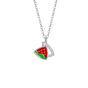 Collier Pendentif Pastèque en Acier Inoxydable Zirconia pour Femme Bijoux de Chaîne de Clavicule en Émail de Fruits d'Été