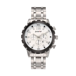 Positif men's business casual wristwatch with silver steel band and white three-eye dial