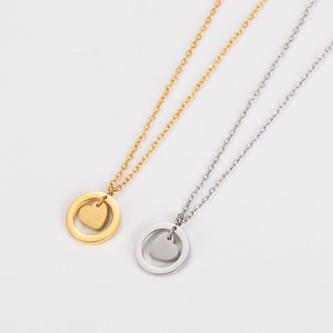 French style minimalist stainless steel heart-in-circle pendant necklaces in gold and silver