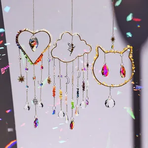 Crystal Suncatcher Hanging Ornament Metal Heart Cloud Cat Shapes Rainbow Maker Prism Window Garden Decor Light Catcher