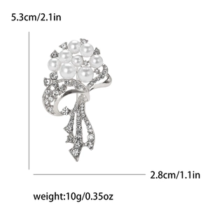 Silver rhinestone pearl flower brooch measurements 5.3cm height and 10g weight details