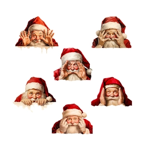Set of 6 festive Santa Claus wall stickers with cute expressions for holiday home decor