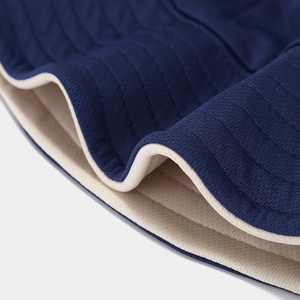 Navy blue and beige double-sided UV sun hat featuring breathable mesh and reinforced stitching