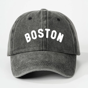 Vintage washed gray BOSTON baseball cap with adjustable strap and distressed cotton finish
