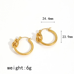 Minimalist 18k gold knotted stainless steel hoop earrings with 24mm size measurements