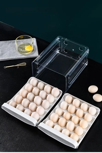 Close-up of double-layer transparent egg drawer storage box with 48 grid capacity