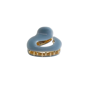 Minimalist heart-shaped blue acetate hair claw clip with golden metal spring for women