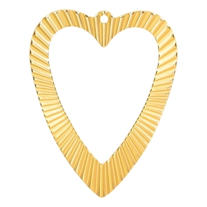 Golden heart pendant in 18k gold plating with radiant radial texture and metal finish