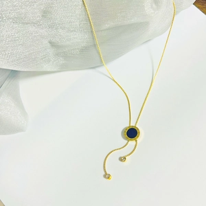 Elegant gold titanium steel necklace with black roman numeral pendant and tassel zircons