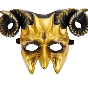 3D gold devil horn mask with black accents for Halloween cosplay and costume parties