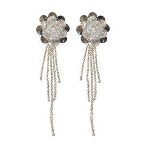 Elegante Kristall-Blütenohrringe mit langen Strass-Quasten und hochwertigen Silbernadeln
