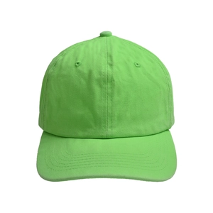Front view of neon green baseball cap showing stitched panels and breathable eyelets