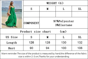 Size chart showing dress length and bust measurements for polyester summer maxi dress