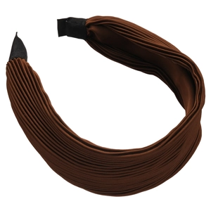 Premium brown pleated fabric wide headband featuring high skull top design for elegant look