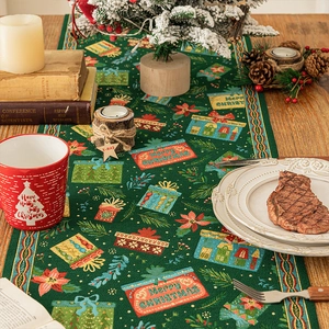 Runner Da Tavolo Natalizio Tessuto Jacquard In Poliestere Con Motivo A Fiocchi Di Neve E Palle Per Decorazione Festiva