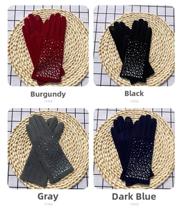 Winter thermal knit gloves for women featuring sparkling rhinestones in four elegant colors