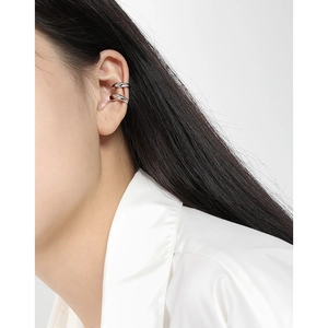 Minimalist S925 sterling silver double-layer ear cuff for non-pierced ears in silver finish