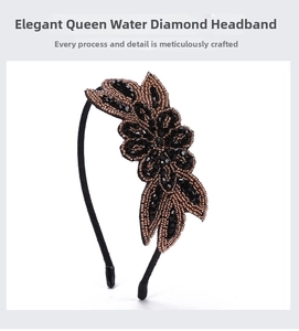 Detailed close-up of handmade bohemian headband featuring vintage beads and rhinestones