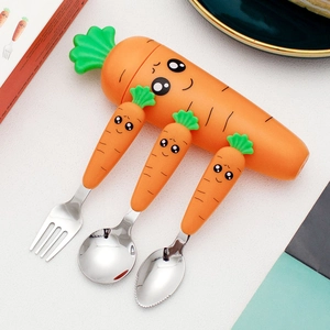 Carrot shaped stainless steel kids cutlery set with storage box for toddlers