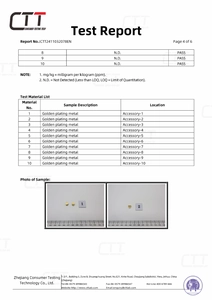 Official test report showing lead-free and safe golden plating for star-shaped metal beads