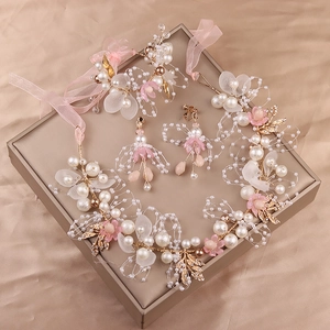 Elegantes Set aus Blumen-Prinzessin-Kopfschmuck mit Perlen und Kristallen in Box