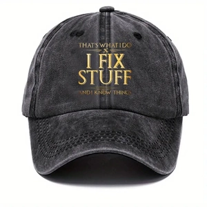 Casquette de baseball unisexe en coton gris foncé délavé avec texte vintage doré et graphique
