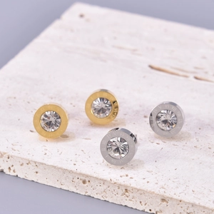 Boucles D'Oreilles Puces Rondes Chiffres Romains Acier Titane Zircone Cubique Bijoux Élégants Pour Femmes