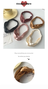 Set of five satin cross-knot headbands in black red brown pink and white colors
