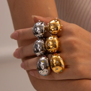 Exaggerated 18K gold and silver stainless steel ring set with colorful stones