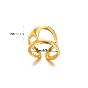 Detail showing 19mm height and 18mm inner diameter of a hollow 18k gold plated ring