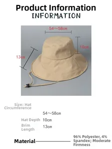 Detailed size specifications for wide brim sun hat with material and dimension info