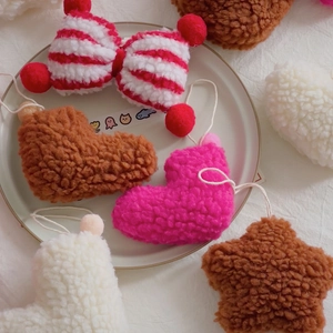 Lambswool Christmas hanging ornaments featuring star heart and bow shapes for DIY decor