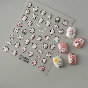 5D embossed cartoon rabbit nail art stickers with 3D texture for cute DIY manicures