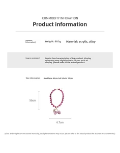 Detail specifications of acrylic cherry pendant necklace with size and weight measurements