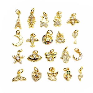 Copper Gold Plated Micro Pave CZ Mini Pendants Star Moon Bee Evil Eye Hamsa Hand Charms For DIY Jewelry Making Accessories