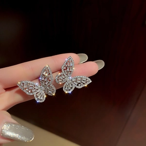 Elegant butterfly silver stud earrings with sparkling cubic zirconia in high detail