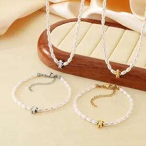 Imitation Artificial Pearl Necklace And Bracelet With Stainless Steel Girl Pendant Minimalist Elegant Fashion Accessory For Women