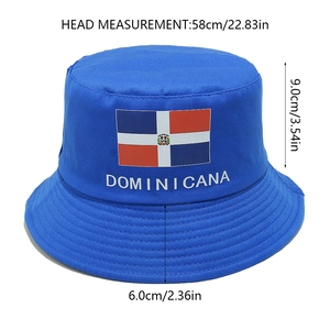 Dominican Republic flag bucket hat size chart showing 58cm head circumference