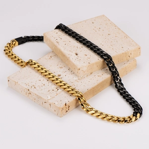 Dual-tone gold and black stainless steel Cuban link necklace for men in hip-hop style