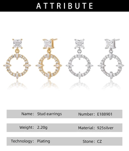 Technical details of gold and silver S925 sterling silver earrings with CZ stones