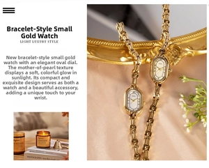 Detail of GEDI gold bracelet watch with oval mother-of-pearl dial on silk background